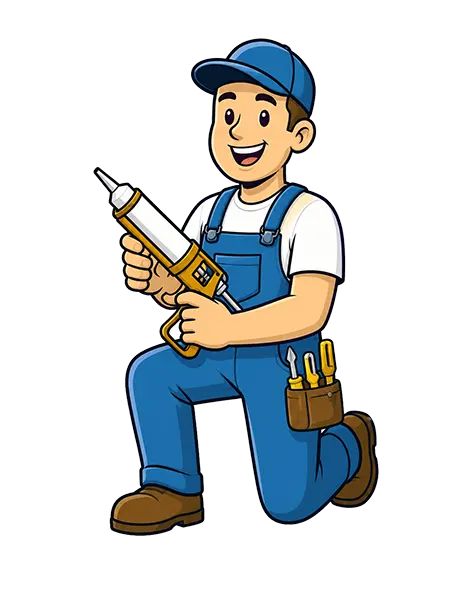 Friendly handyman using a caulking gun